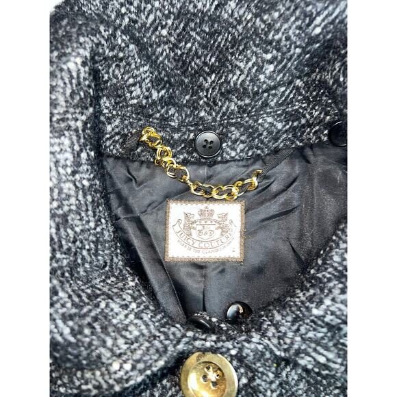 Juicy Couture Coat Size 4 Black 100% Wool Tweed Mid-Length Gold Buttons Classic - Picture 4 of 16